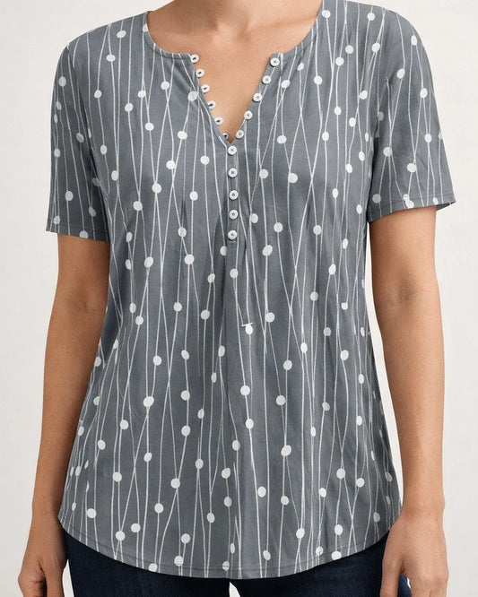 New Wave V-neck Print Shirt Bottoming Shirt Tops for Women | JRSEE:cb840389-a8ca-4bfe-8a0e-2993d7e11660