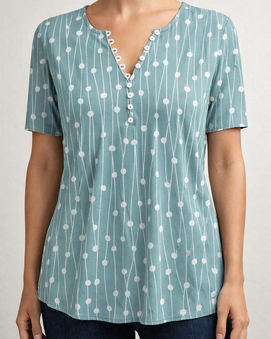 New Wave V-neck Print Shirt Bottoming Shirt Tops for Women | JRSEE:7de78adc-9633-4646-a5c9-4a5fe822afc3