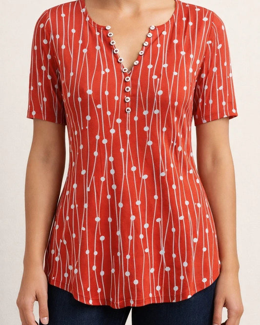 New Wave V-neck Print Shirt Bottoming Shirt Tops for Women | JRSEE:b6e819c3-3f51-4939-be1c-baba6c527d86