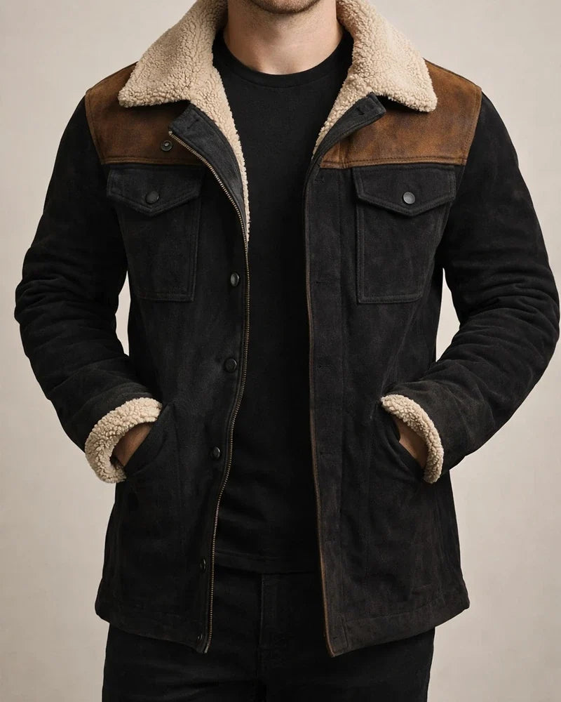 New Winter Men's Retro Suede Splicing Lapel Jacket Coat | JRSEE:f27d1ff5-3843-41e7-94d9-ddb1e13ada87