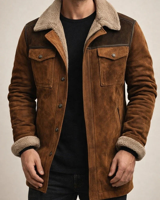 New Winter Men's Retro Suede Splicing Lapel Jacket Coat | JRSEE:e46eea2d-6de4-40b7-a33f-eb0258cd35e5