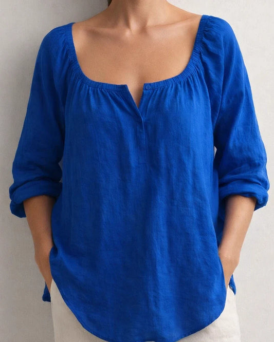 New Women's Casual V-neck Long-sleeve Loose-fit Solid-color Shirt | JRSEE:6a814b7c-5c5a-4a84-8de1-b024d9521fb3
