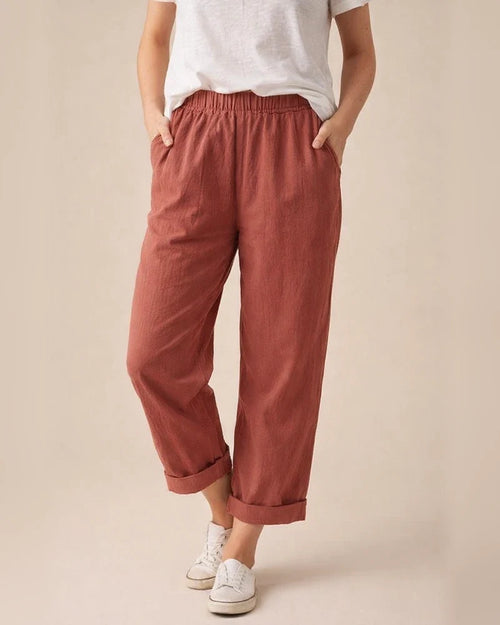 New Women's Cotton and Linen Pants Solid Color Casual Elastic High Waist Straight Pants | JRSEE:be0ea2ec-55aa-4418-b391-cd55ad10fc46