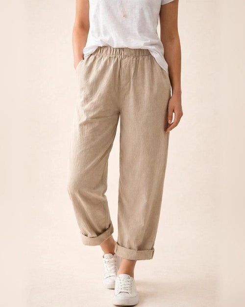 New Women's Cotton and Linen Pants Solid Color Casual Elastic High Waist Straight Pants | JRSEE:5bc238e3-90d5-4b6d-a733-373730354dee