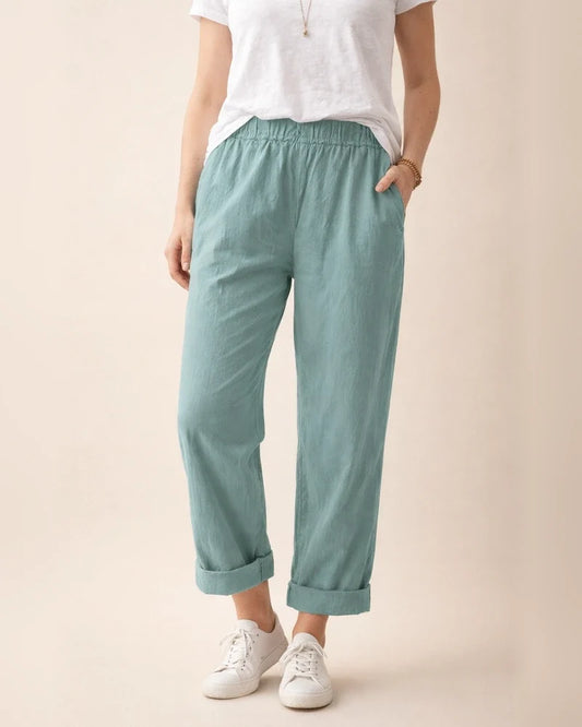 New Women's Cotton and Linen Pants Solid Color Casual Elastic High Waist Straight Pants | JRSEE:259d0b07-8777-4d37-8438-390c6ead06c8