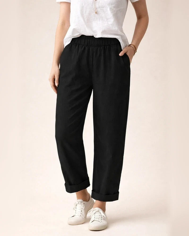 New Women's Cotton and Linen Pants Solid Color Casual Elastic High Waist Straight Pants | JRSEE:0fc0fca3-a6b9-4dea-bbc3-96db662c69c3