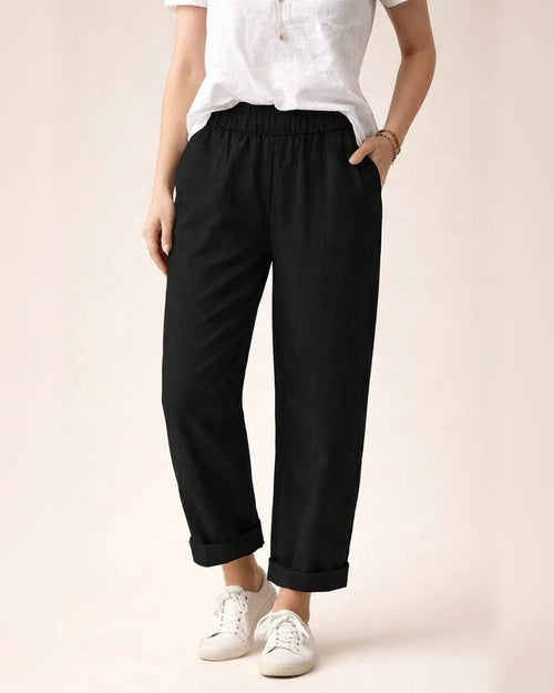 New Women's Cotton and Linen Pants Solid Color Casual Elastic High Waist Straight Pants | JRSEE:0fc0fca3-a6b9-4dea-bbc3-96db662c69c3