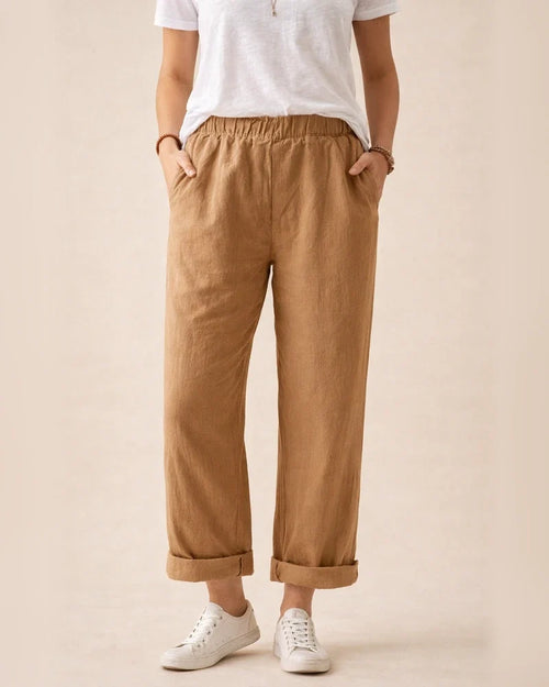 New Women's Cotton and Linen Pants Solid Color Casual Elastic High Waist Straight Pants | JRSEE:1a32e345-b695-45e6-b658-89c123f42209