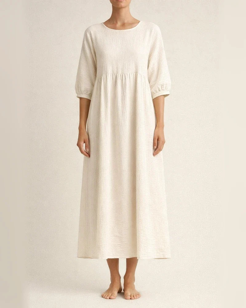 New women's European and American solid color fashion lantern sleeves loose cotton linen insert pockets dress | JRSEE:e0119ce9-2efb-4f1a-89bc-1659dcf5baaf