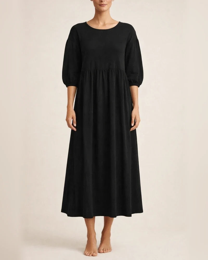 New women's European and American solid color fashion lantern sleeves loose cotton linen insert pockets dress | JRSEE:faa49db0-fbec-4f26-8aa9-68847b4db1cc