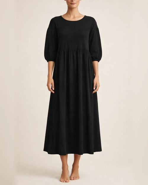 New women's European and American solid color fashion lantern sleeves loose cotton linen insert pockets dress | JRSEE:faa49db0-fbec-4f26-8aa9-68847b4db1cc