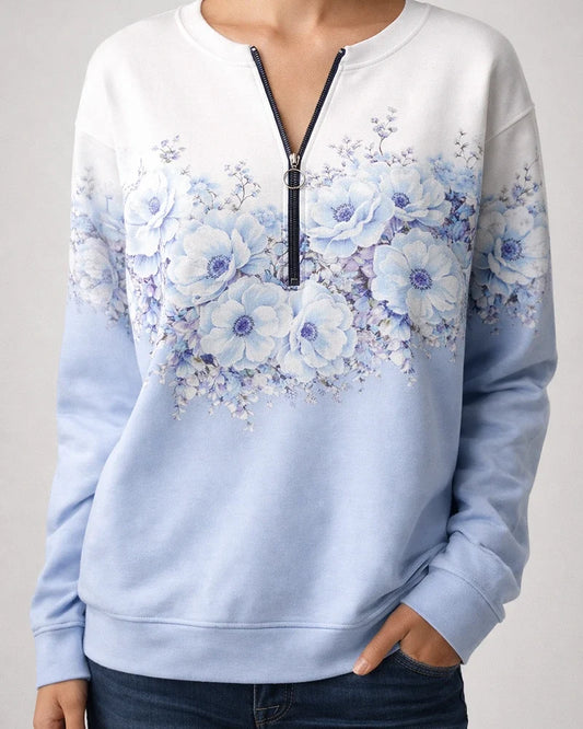 New Women's Explosion Botanical Floral Print V-neck Long Sleeve Pullover Loose Type Comfortable Casual Sweatshirt | JRSEE:1f9bed17-254a-4ada-9af3-ddb9cd5cc7e1