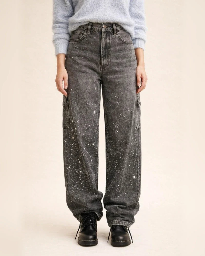 New Women's Fashion Starry Rhinestone Jeans Casual Long Pants | JRSEE:04a94548-d44e-4e65-b899-f3cec9add21b