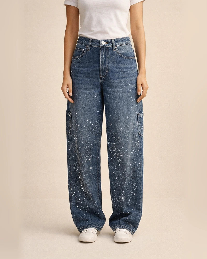 New Women's Fashion Starry Rhinestone Jeans Casual Long Pants | JRSEE:a9d03eab-c874-438f-aa95-98f6f6bd9a32