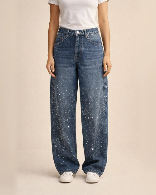 New Women's Fashion Starry Rhinestone Jeans Casual Long Pants | JRSEE:a9d03eab-c874-438f-aa95-98f6f6bd9a32