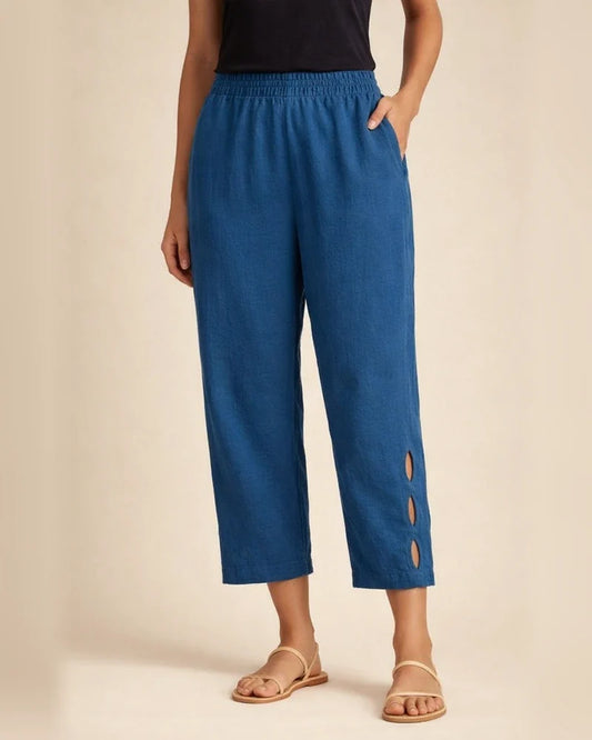 New Women's Pants Cotton Linen Solid Color Casual Side Pockets Leg Hollow Button Pants | JRSEE:631a985b-2577-4f94-8914-db675be6b745