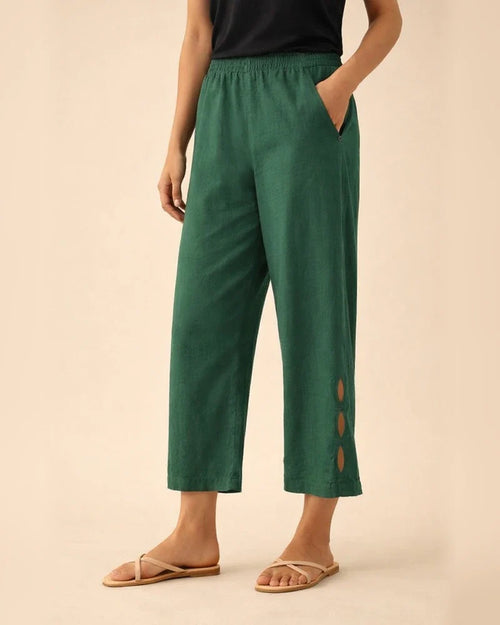 New Women's Pants Cotton Linen Solid Color Casual Side Pockets Leg Hollow Button Pants | JRSEE:e4772058-6c13-4286-896e-be790aeab90d