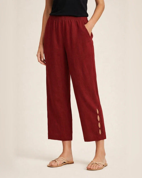 New Women's Pants Cotton Linen Solid Color Casual Side Pockets Leg Hollow Button Pants | JRSEE:496aa22a-4003-4670-974c-f0a41c6f9ee6