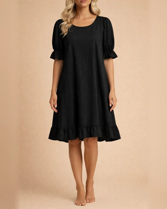 New Women's Round Neck Casual Loose Pleated Solid Color Cotton Dresses | JRSEE:691bebac-57ea-4b7e-acf9-d7a379c6925e