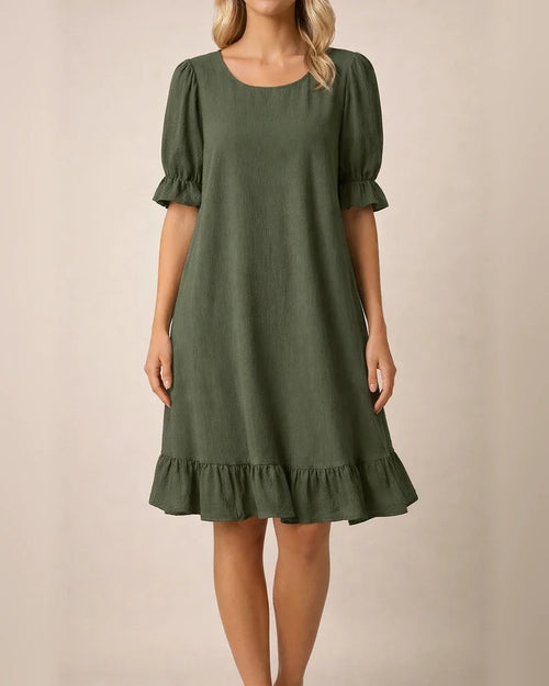 New Women's Round Neck Casual Loose Pleated Solid Color Cotton Dresses | JRSEE:6061616a-8035-4e29-aeeb-37ffa56fe59f