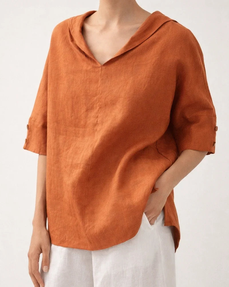 New Women's Solid Color Cotton Linen Loose Hooded Top Solid Color Casual T-shirt | JRSEE:42be14b8-8b14-42c7-88cf-6edbda9b39c8