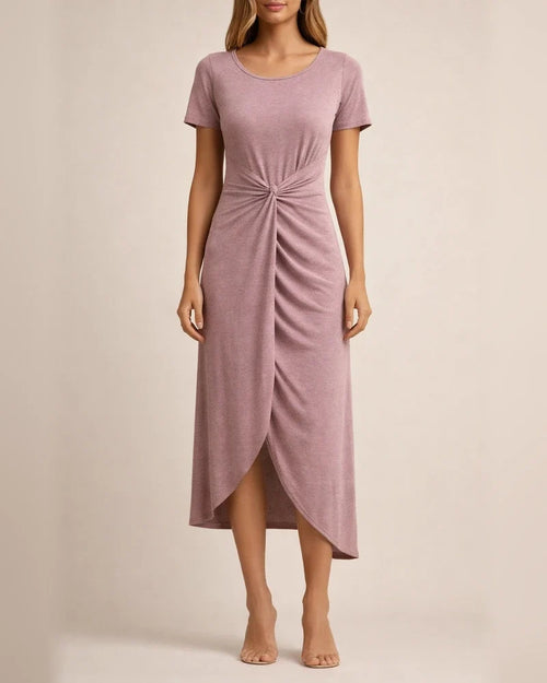 New Women's Solid-color Short-sleeved Dresses Summer Fashion Pleated Irregular Dresses | JRSEE:36e7010d-52f3-40e2-9b05-48dc53113e50