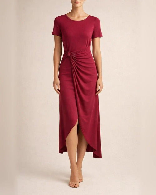 New Women's Solid-color Short-sleeved Dresses Summer Fashion Pleated Irregular Dresses | JRSEE:7845bb56-502f-4fe1-a2fd-447f9ebfe2c0