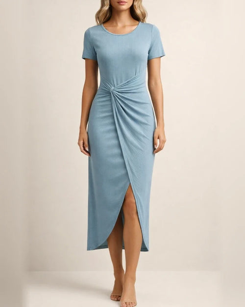 New Women's Solid-color Short-sleeved Dresses Summer Fashion Pleated Irregular Dresses | JRSEE:79e49156-6816-4a6d-9e26-6b759ad9cba6