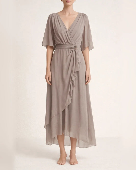 New Women's Solid Color Tie Long Bat Sleeve Irregular Dress Large Size Five Points Sleeve Dresses | JRSEE:eda15e71-77e0-4897-8b70-298f01b83675