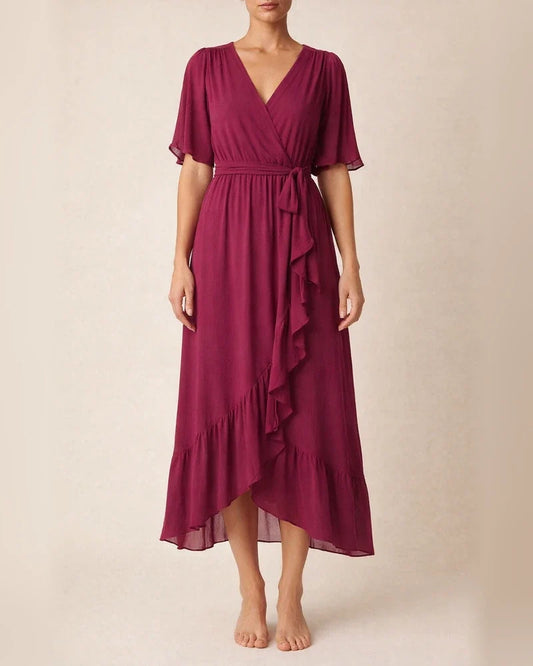 New Women's Solid Color Tie Long Bat Sleeve Irregular Dress Large Size Five Points Sleeve Dresses | JRSEE:4cc2526a-7136-4150-bd8f-78c097117c05