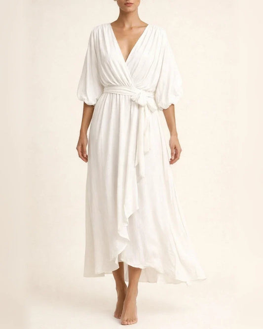 New Women's Solid Color Tie Long Bat Sleeve Irregular Dress Large Size Five Points Sleeve Dresses | JRSEE:2c6d475d-ea10-4f50-8129-338784fa48b1