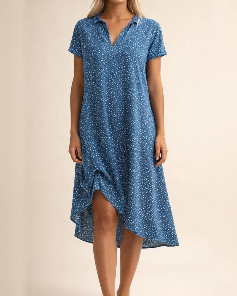 New Women's Summer Long Dress Casual Loose V-neck Short-sleeved Printed Polka Dot Shirt Dresses | JRSEE:2845f4d7-0f75-4d82-9810-0e334110b43a