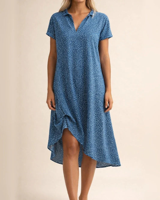 New Women's Summer Long Dress Casual Loose V-neck Short-sleeved Printed Polka Dot Shirt Dresses | JRSEE:2845f4d7-0f75-4d82-9810-0e334110b43a