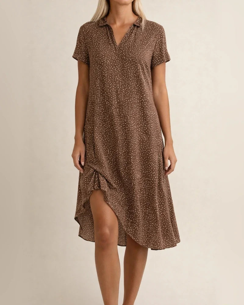 New Women's Summer Long Dress Casual Loose V-neck Short-sleeved Printed Polka Dot Shirt Dresses | JRSEE:05611859-a646-4457-ae4a-4817ca17deea