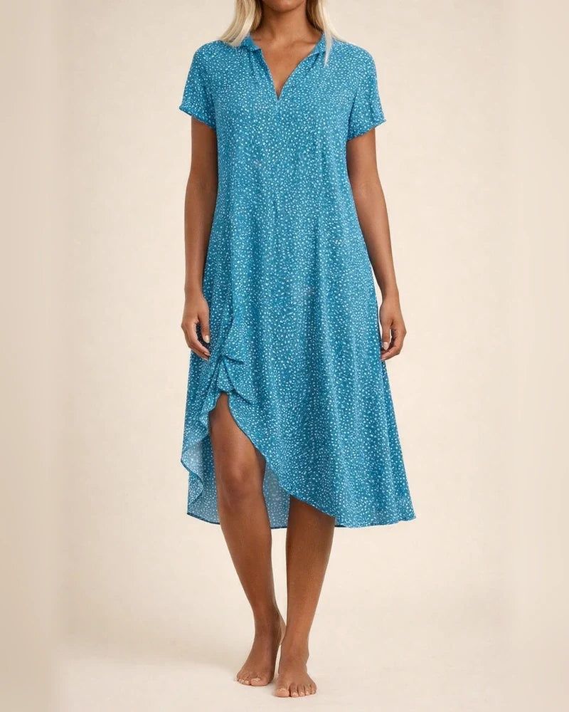 New Women's Summer Long Dress Casual Loose V-neck Short-sleeved Printed Polka Dot Shirt Dresses | JRSEE:1726160a-5b58-4bf3-bc64-63f0ae0fa2e4