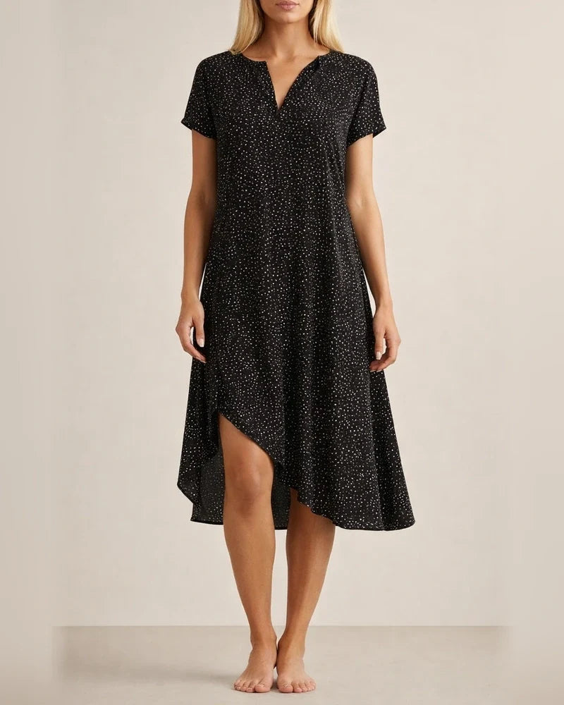 New Women's Summer Long Dress Casual Loose V-neck Short-sleeved Printed Polka Dot Shirt Dresses | JRSEE:879064b4-f13e-4b92-b101-7772b8b23e18