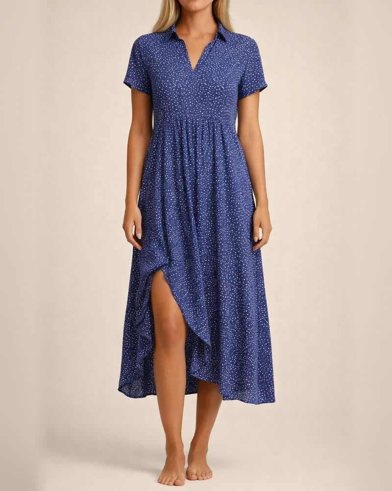 New Women's Summer Long Dress Casual Loose V-neck Short-sleeved Printed Polka Dot Shirt Dresses | JRSEE:95e0810c-940e-4bbc-8b75-8b8b5d183597
