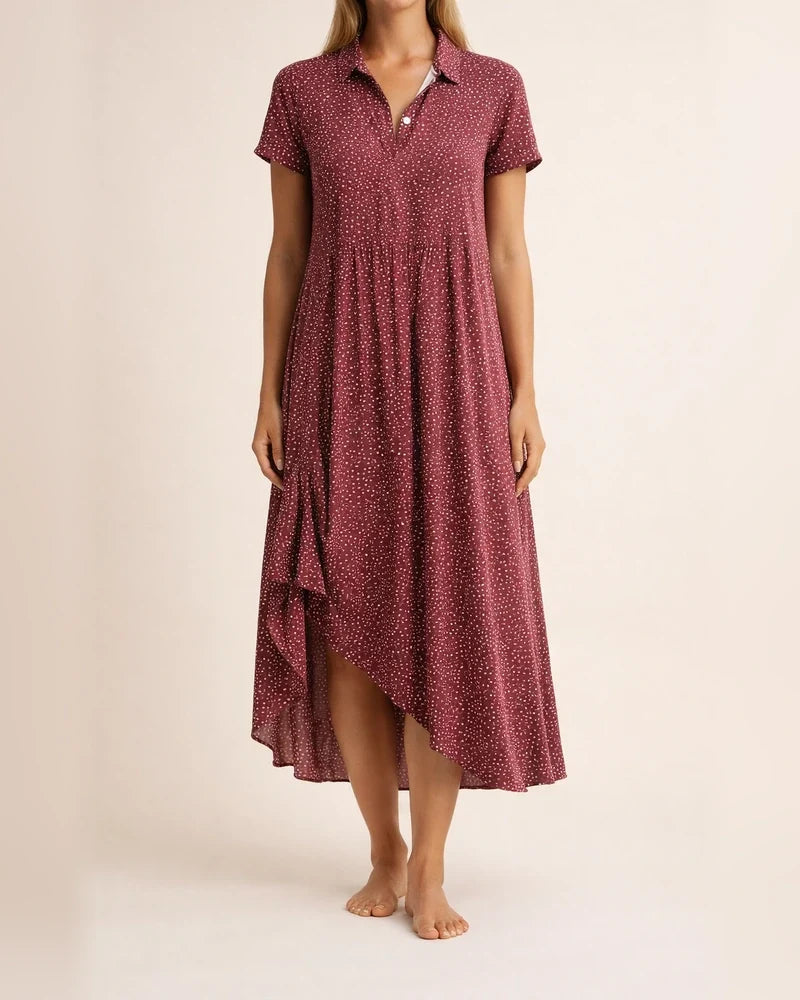 New Women's Summer Long Dress Casual Loose V-neck Short-sleeved Printed Polka Dot Shirt Dresses | JRSEE:459cd467-e934-4f81-b892-9c148d123dbc