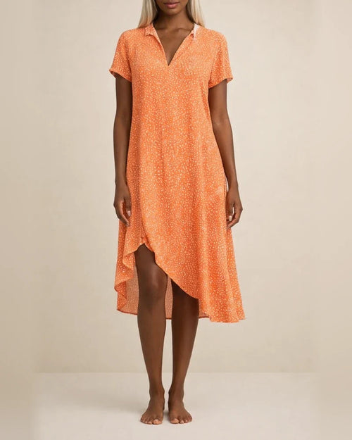 New Women's Summer Long Dress Casual Loose V-neck Short-sleeved Printed Polka Dot Shirt Dresses | JRSEE:3fe26138-5855-41ff-af1b-0c70a60f720e