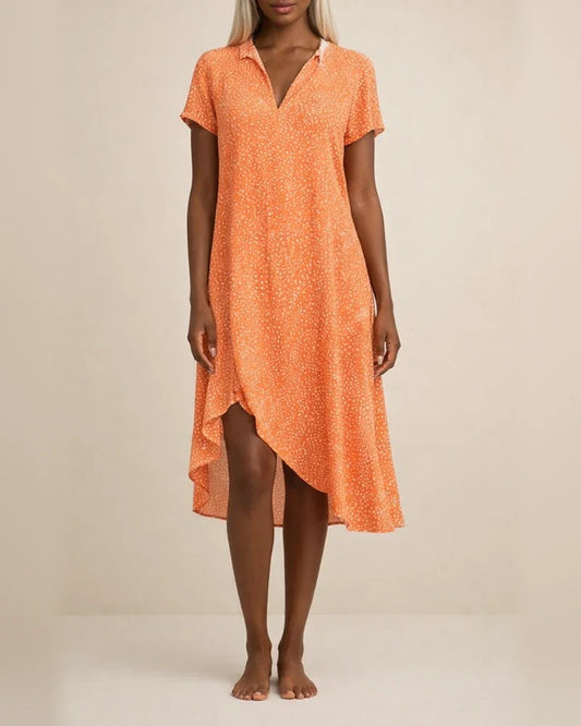 New Women's Summer Long Dress Casual Loose V-neck Short-sleeved Printed Polka Dot Shirt Dresses | JRSEE:3fe26138-5855-41ff-af1b-0c70a60f720e