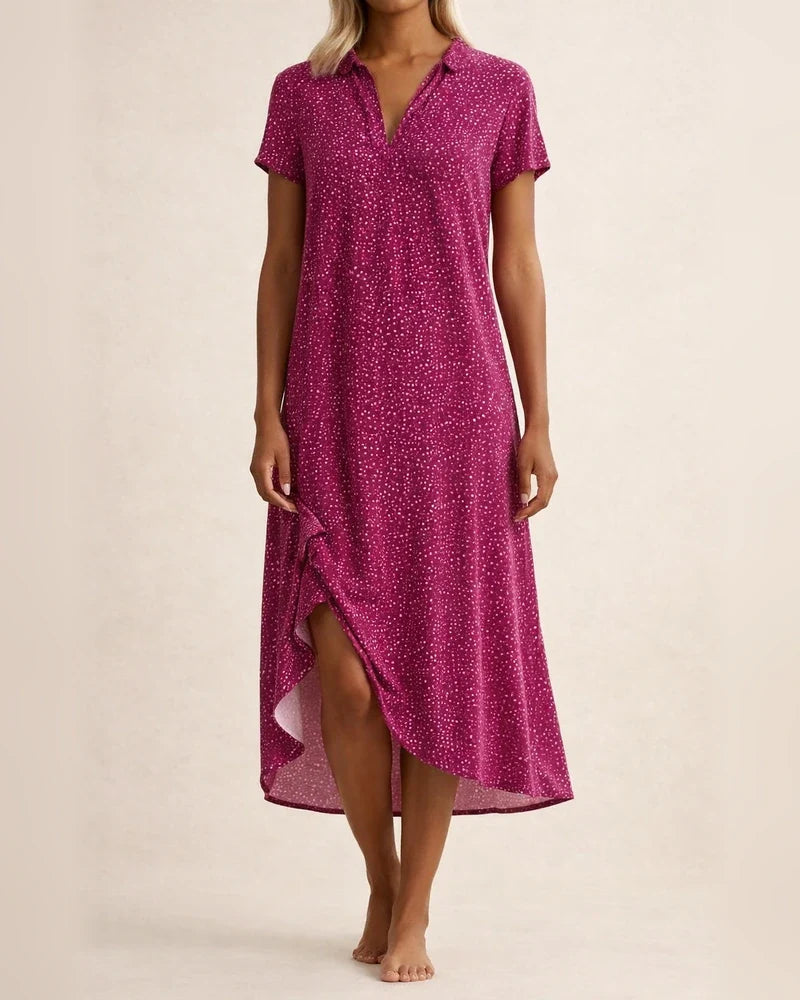 New Women's Summer Long Dress Casual Loose V-neck Short-sleeved Printed Polka Dot Shirt Dresses | JRSEE:8cfb4dc4-2ef0-46f7-81c4-8972ac61745c