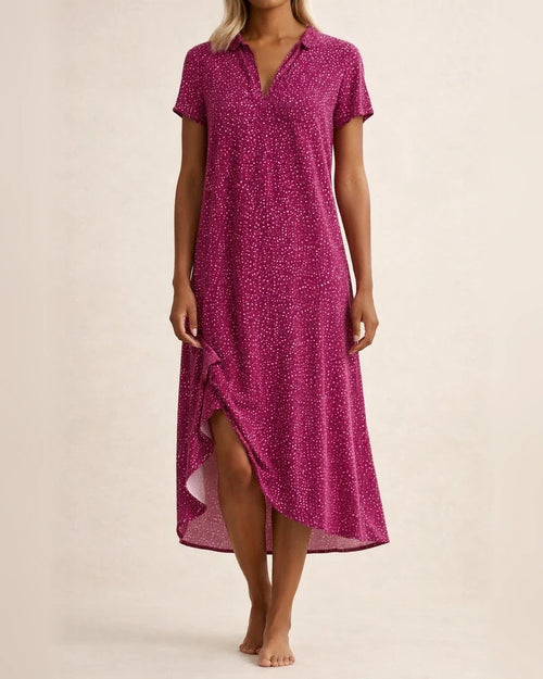 New Women's Summer Long Dress Casual Loose V-neck Short-sleeved Printed Polka Dot Shirt Dresses | JRSEE:8cfb4dc4-2ef0-46f7-81c4-8972ac61745c