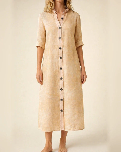 New Women's Summer Shirt Collar Medium-sleeved Large Round Button Cotton Dresses | JRSEE:ca58b062-3059-494e-8247-1d42961be19b
