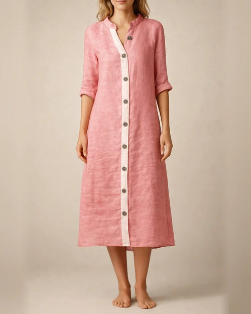 New Women's Summer Shirt Collar Medium-sleeved Large Round Button Cotton Dresses | JRSEE:59b9e5fb-ad43-4734-9192-3c88382f535f
