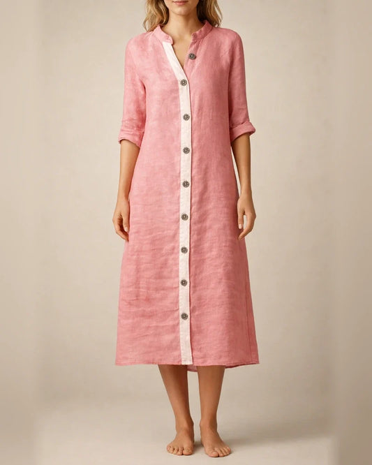 New Women's Summer Shirt Collar Medium-sleeved Large Round Button Cotton Dresses | JRSEE:59b9e5fb-ad43-4734-9192-3c88382f535f