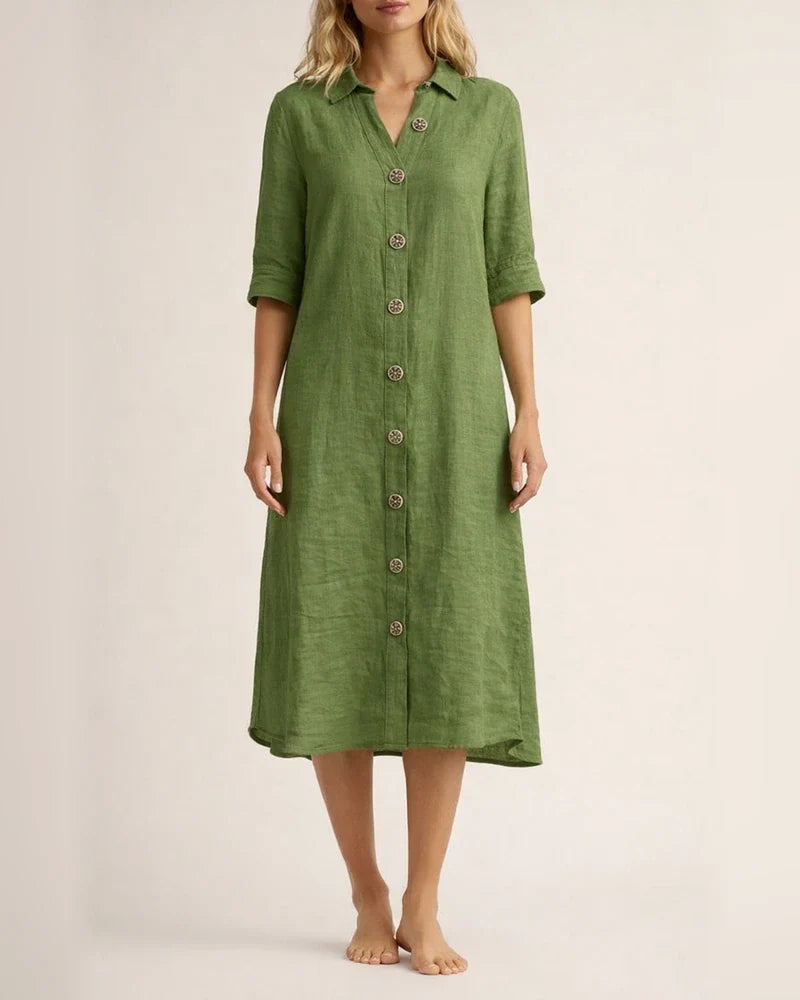 New Women's Summer Shirt Collar Medium-sleeved Large Round Button Cotton Dresses | JRSEE:79c159fd-8fdc-46e3-b9cd-fb48ac89abaf
