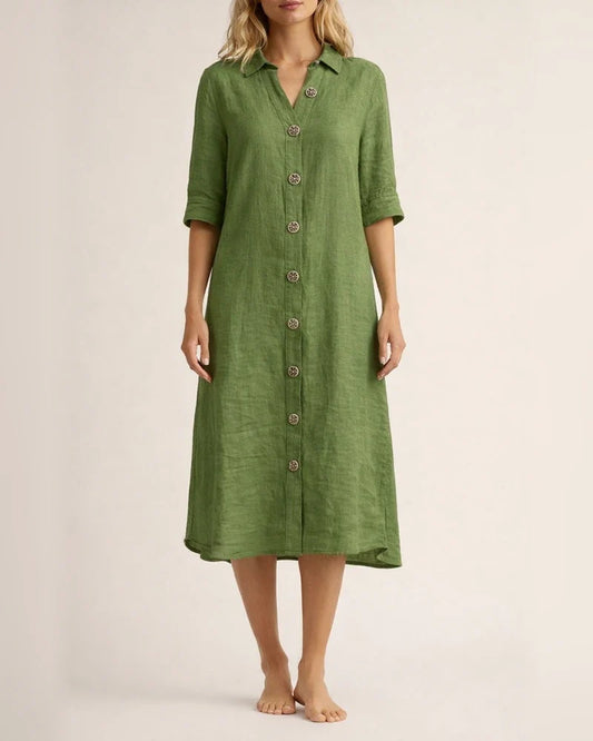 New Women's Summer Shirt Collar Medium-sleeved Large Round Button Cotton Dresses | JRSEE:79c159fd-8fdc-46e3-b9cd-fb48ac89abaf
