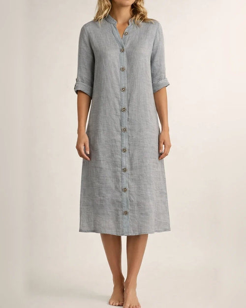 New Women's Summer Shirt Collar Medium-sleeved Large Round Button Cotton Dresses | JRSEE:baf61af7-0085-4ac0-826b-3b2ed0f00284