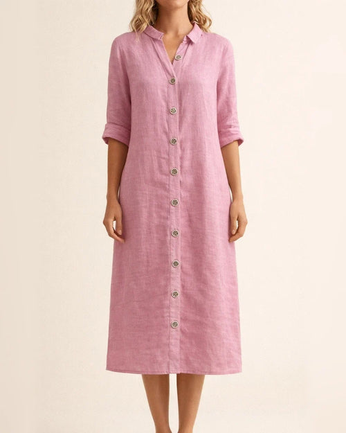 New Women's Summer Shirt Collar Medium-sleeved Large Round Button Cotton Dresses | JRSEE:69fb88d0-524c-48dd-b1e6-937bd5492da5