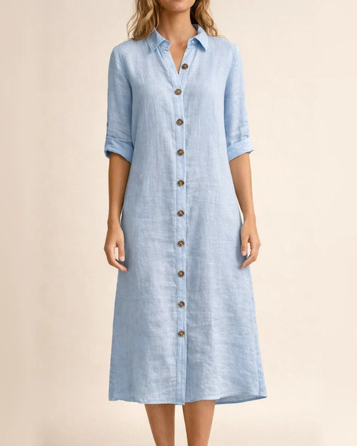 New Women's Summer Shirt Collar Medium-sleeved Large Round Button Cotton Dresses | JRSEE:2cc87975-a524-4f64-8faf-a3a01d2d4f80